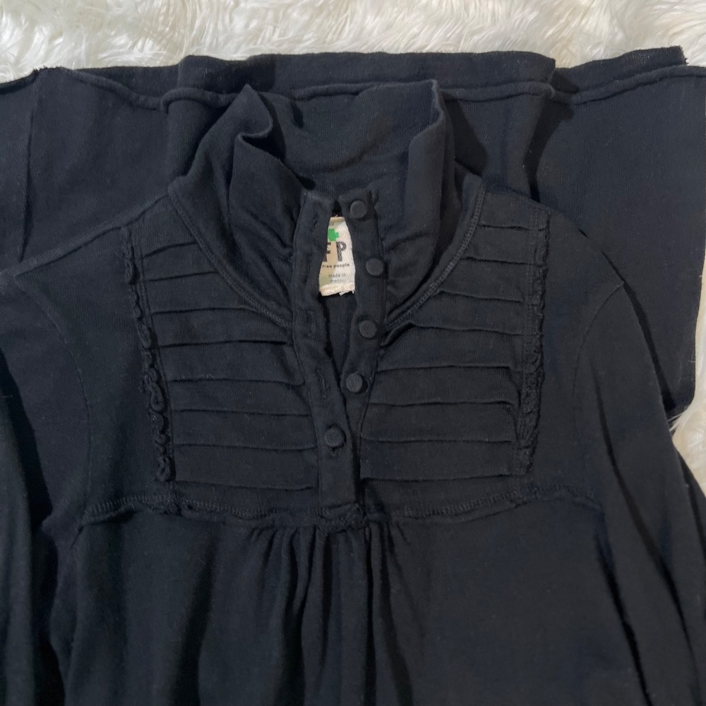 EUC + Rare ✵☽Free People☾✵ VNTG Black Cotton Military Tunic Mini Dress | Small - Picture 6 of 14